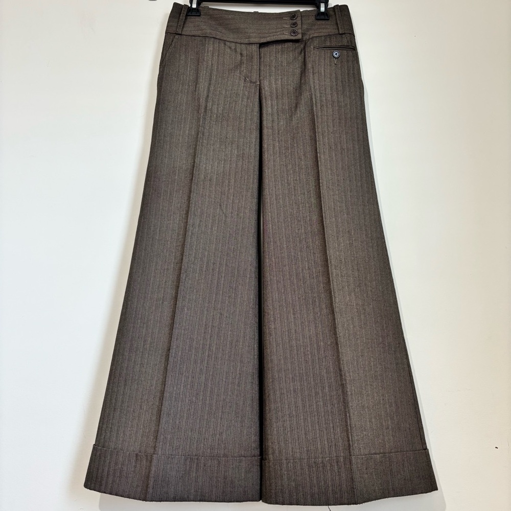 BCBGMaxAzria Wide Leg Pinstripe Trousers in Brown